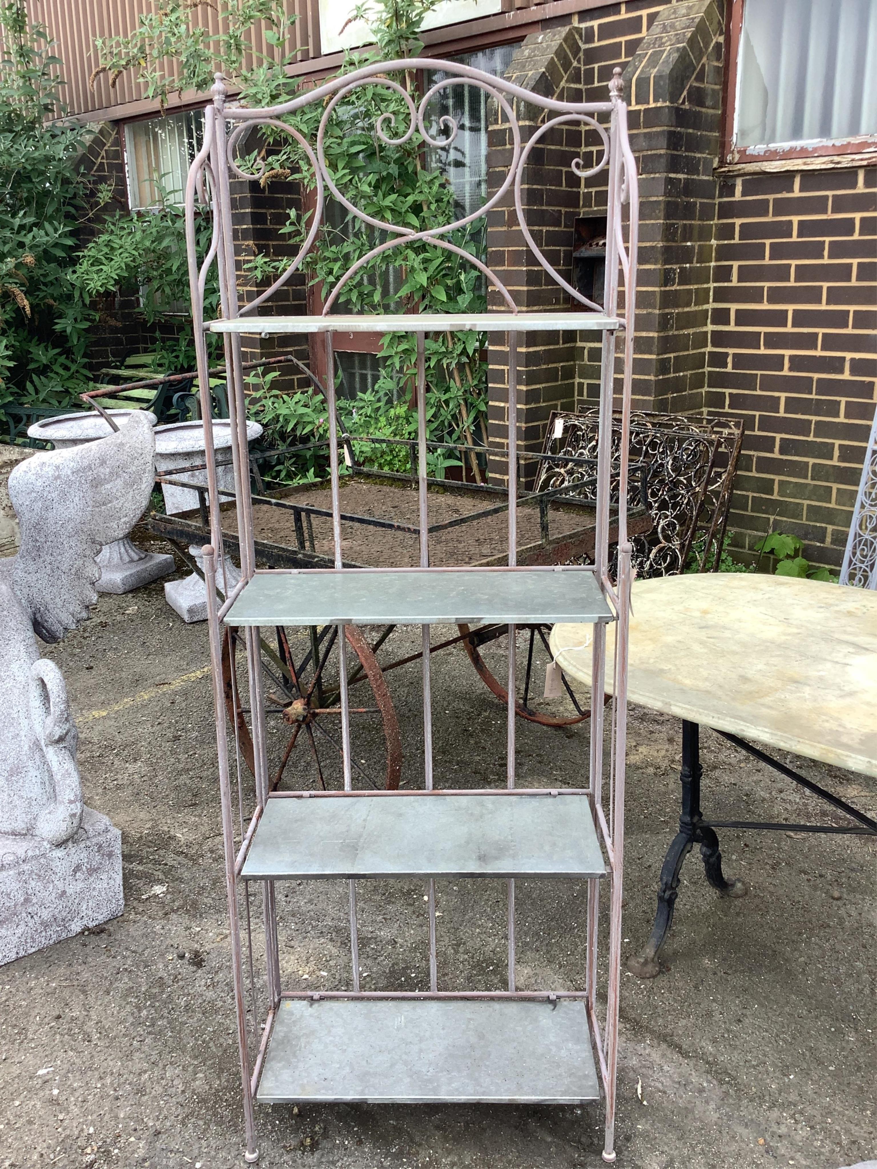 A pair of metal and zinc four tier folding stands, width 58cm, depth 28cm, height 164cm